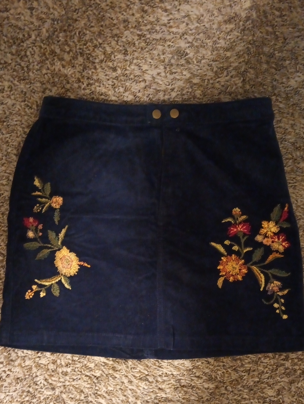 Navy Floral Embroidered Corduroy Mini Skirt Sz 8